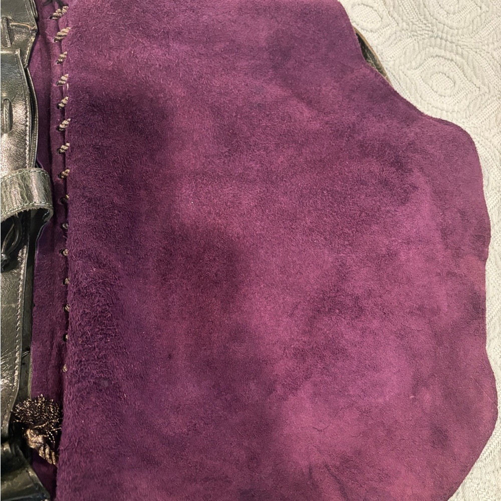 Vintage Carlos Falchi Black and Red Crest purse with purple suede interior flap - Picture 6 of 13